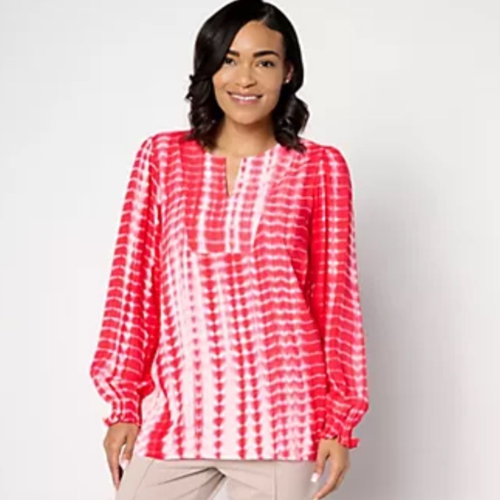 LOGO by Lori Goldstein Woven Tie Dye Pullover Shirt 2X with pockets